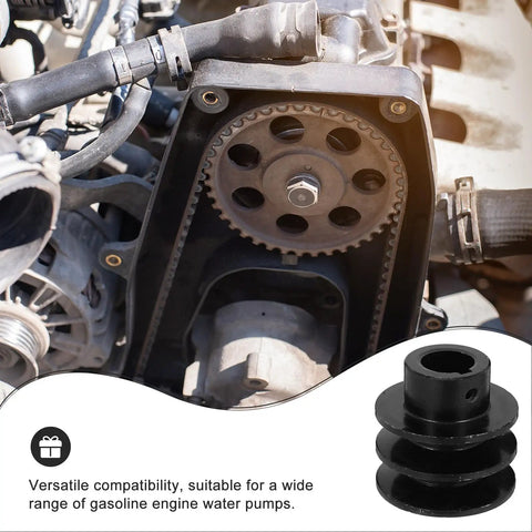 Top Tier Double Groove V Belt Pulley Replacement For Gas Engine Water Pumps featuring a black cast iron body and a 19 mm shaft keyway.