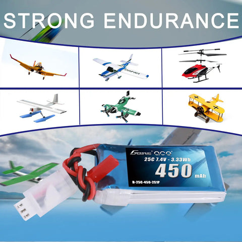 7.4V 450mAh 2S LiPo Battery Pack 25C 50C JST Plug For Emax Babyhawk Heli 250 Micro FPV Drone Quadcopter Small Airplane