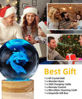 Lit 3D Axolotl Crystal Ball Night Light With 16 Color LED And Wooden Base showing family opening gifts and enjoying holidays.
