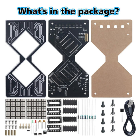 Dope LED Hourglass Soldering Kit For Makers And Techies 1 To 99 Minute Countdown Timer Build Your Own Flowing Light Hourglass LED Project DIY Electronics Hobby Kit For Solder Practice And Creative Craft, black PCB parts and USB cable