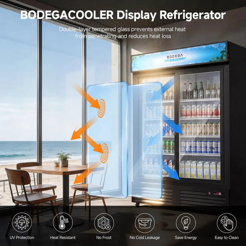 Heavy Duty Workhorse Commercial Merchandiser Refrigerator With Smooth Automatic Sliding Rebound Doors And Reinforced Glass Panels For High Traffic Stores Keep Merchandise Frosty All Day Long showcased with UV protection and heat resistance.