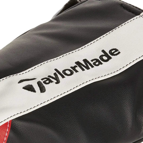 Close-up of TaylorMade branding on Golf Driver Head Cover White Black Red Synthetic PU Leather Durable Club Protection With Snap On Fit