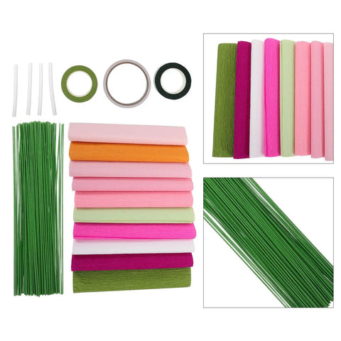 DIY Crepe Paper Flower Kit With Precut Sheets And Metal Wire For Realistic Bouquets Easy To Shape Flowers All In One Floral Stem Craft Set For Weddings And Scrapbooking, crepe sheets and green wires