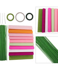 Crepe Paper Flower Kit With Floral Stem Wire And Tape Set For DIY Paper Flowers, Bouquet Craft Supplies, Durable Materials For Wedding, Party And Home Decor showing paper rolls, wires, and tape