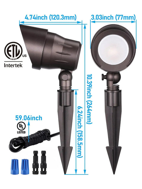 Low Voltage LED Landscape Spotlight 5W 12V Pack Of Four With CRI90 Aluminum Oil Rubbed Bronze Outdoor Pathway Lights IP65 Waterproof 3000K Warm White ETL Listed 45 Degree Beam For Garden And Exterior Accent
