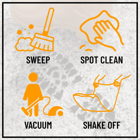 Care instructions for 3 Ft By 11 Ft Rug Pad With Dual Surface Felt And Rubber Grip including sweep, spot clean, vacuum, shake off.
