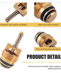 Air Conditioning Valve Core Kit 16 Pack R134A Universal AC Service Valves And Pressure Caps close-up showing brass valve core details