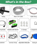 Components of the Ultimate Zip Line Kit For Kids And Adults Outdoor 80 Ft including pulley, main line cable, and spring brake.