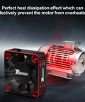 Heavy Duty 30mm RC Motor Cooling Fan With Heatsink, 28,000 RPM ESC Cooler next to engine, showing heat dissipation effect.