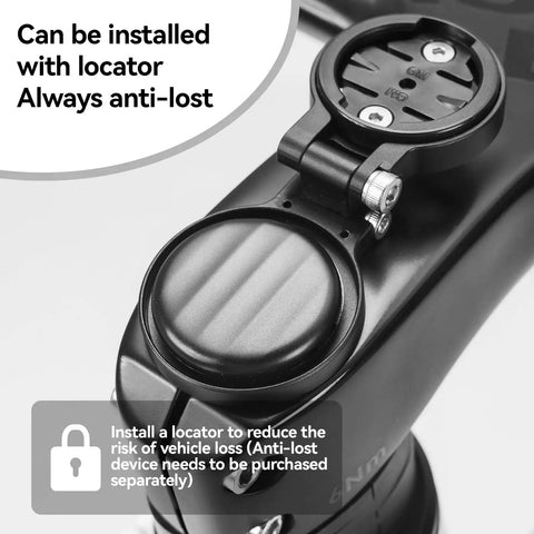 Aluminum Headset Bike Computer Mount With Centered View For A NoLook Front Dash showing anti-loss tracker attachment point