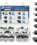 Heavy Duty 304 Stainless Steel Cable Clamps Set With Rubber Cushioned P Clamp Design with seven sizes in a plastic box