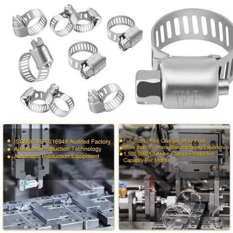 WINL stainless steel hose clamps, 22-pack worm-gear drive, sizes 5/16–7/8 in (8–22 mm) for automotive use.