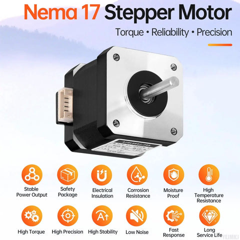 5 Pack Nema 17 Stepper Motors 2 Phase 1.8 Degree Beefed-Up High Torque Bipolar for 3D Printer CNC DIY Robots with features listed.