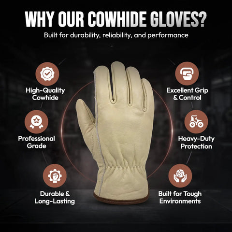 12 Pair Large Leather Work Gloves Tough-As-Nails Heavy Duty For Industrial And Residential Jobs With Split Cowhide Leather Keystone Thumb Cotton Hem