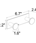 Surface Mounted Triple Robe And Towel Hook dimensional schematic, in satin nickel, showing measurements for solid brass construction.