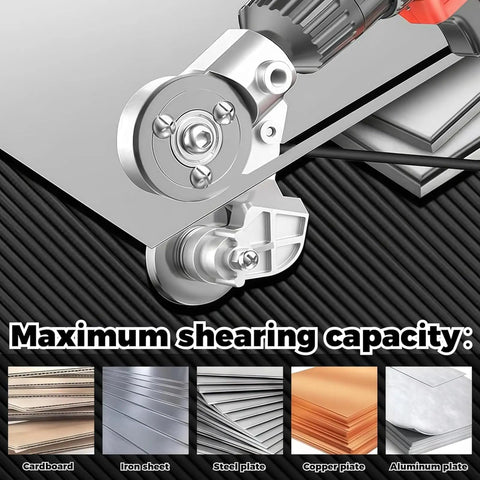 Upgrade Your Power Drill With These Insane Metal Cutter Attachments on metal plates, showcasing cutting capabilities.