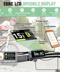 52V 1000W Mid Drive Ebike Conversion Kit With CAN Bus BBSHD Motor, DPC080 Display showing metrics on bike handlebar