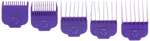 Purple nano-silver magnetic clipper guards set of 5 with varying sizes for Nano-Silver Magnetic Attachment 5 Combs Set For Pro Haircuts And Styles Purple With Long-Lasting Performance, Durable Clipper Guards In 6 Inch, 8 Inch, 4 Inch, 3/8 Inch, And 2 Inch, For Versatile Home And Salon Grooming