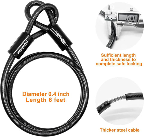 Heavy Duty U Lock With 18mm Hardened Shackle And 6ft Steel Security Cable For E Bikes And Electric Scooters Includes 3 Keys Built For Real World Anti Theft On Motorcycles Moped Dirt Bikes And Tri Bikes, 6ft steel cable