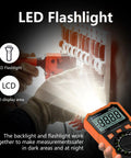 Person using All In One Digital Multimeter 2000 Count Display with flashlight feature for nighttime measurements.