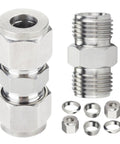 304 Stainless Steel Compression Tube Fitting Union With Double Ferrule For 10mm Tube OD To 10mm Tube OD Set Of 2