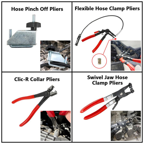 All In One Hose Clamp Pliers Set for Auto Maintenance, 15 Piece Tool Kit for Radiator, Coolant, Heater, Water Hoses, and Fuel Lines