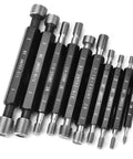 10 Piece Thread Plug Gauge Set For Metric And Imperial Threads Go No Go Pitch Diameter Measurement Tool Double Ended Thread Checking Gauge Pro Grade For Fast Accurate Major And Minor Diameter Verification displayed in front view