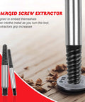 8 Piece Broken Water Pipe Extractor Set For Removing Stripped Screws And Broken Bolts, shown with metal screw extractor inserted.