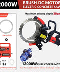 Heavy Duty 12000W Concrete Ring Saw With Two Diamond Blades For Deep Wall Chasing And Cutting Brick Tile Stone Up To 30cm durable electric power tool with brushless motor.