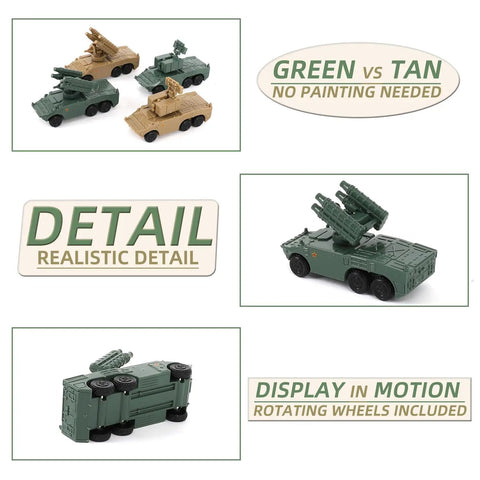 1/144 Scale Military Model Kit 4 Pack Featuring HQ 7B Anti Aircraft Missile Launcher And Radar Vehicles For Easy Assembly