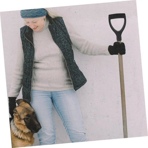 Person holding a spade with D Handle Plastic Shovel Grip Replacement For Garden Spades Ergonomic Lightweight Durable Spade Handle.