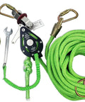 Heavy Duty 100 Foot Adjustable Horizontal Lifeline System For Up To Four Technicians With Badass Six Foot Anchor Straps, includes green rope and straps.