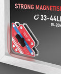 YESWELDER switchable arrow welding magnet, 33-44 lb, red/blue magnetic welding holder with on/off switch (front view)