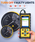 Hand holding OBD2 Scanner For ABS SRS And Transmission With Full OBDII Functions, Clears Fault Codes And Check Engine Light