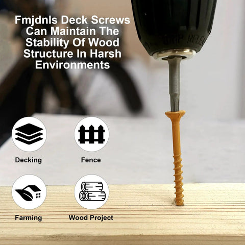 Tan Epoxy Deck Screws 1-1/2 Inch #8 200 Pack Rust Resistant Outdoor Timber And Fence Wood Fasteners used in decking