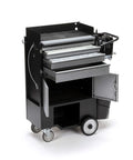 Heavy Duty Four Drawer Rolling Utility Cart For Workshop Garage And Warehouse With Slick Storage Layout And Included Tool Bag, black steel design.