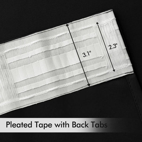 Close-up of pleated tape with back tabs on Two Panel Blackout Curtains 96 Inch Long for Living Room and Bedroom With Rod Pocket Back Tab And Pinch Pleat Options Thermal Insulated Room Darkening Light Blocking Drape 52 Inch Wide Each