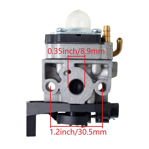 Front view of Beefed-Up GX25 GX35 Carburetor Kit for Honda FG100 FG110 HHT25S HHT35S with labeled dimensions.