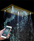 Premium Recessed Led Bluetooth Shower Combo With Heavy Duty Slide Rail 6 Way High Pressure Rainfall Tub Faucet Kit In Brushed Nickel with Bluetooth rain panel