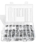 Pro Grade Stainless Steel Roll Pin Kit, 280 Pieces, M1.5 to M8 Slotted Spring Pins in Durable Box, perfect for repairs, organized view.