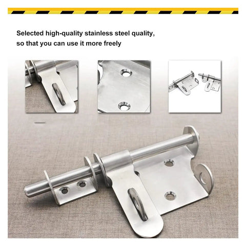 Rock Solid Heavy Duty Sliding Bolt Gate Latch With Padlock Hole For Secure Shed Barn Fence Doors Left Or Right Swinging Steel Hardware Tough As Nails Security in stainless steel.