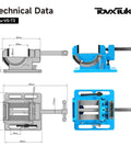 Technical drawing of Real Deal 3 Inch Tilting Bench Vise With Beefy Replacement Jaws And Heavy Duty Cast Iron Construction.