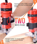 800W Palm Router Tool For Woodworking Compact Hand Trimmer Router With 12 Piece One Quarter Inch Bit Set demonstration of two usage methods