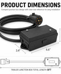 Heavy Duty 7 Way Trailer Cord With 8 Ft Wiring Harness And Molded Nylon Junction Box For Rv Camper Towing with product dimensions labeled.