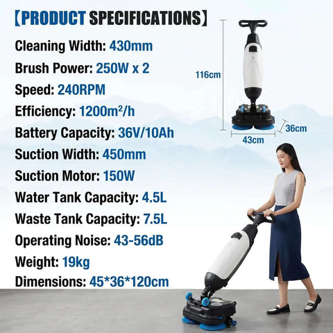 Lightweight Pro Grade Commercial Floor Scrubber With 360 Degree Rotating Head And Dual Brush System, 240 RPM shown in action