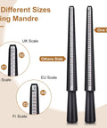 11 Piece Ring Mandrel Set For Jewelry Making With US And UK Ring Sizers Ring Measuring Tool Repair Tool Rubber Jewelry Hammer Polishing Cloth Polishing Stick Polished Agate Knife And More, showing UK, US, EU, Fr scales