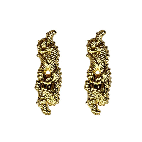 Pair of decorative Metal Alloy Menuki Tsuka Fitting For Katana Wakizashi And Tanto, detailed golden dragon design.