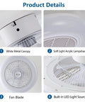 18-Inch Ceiling Fan With Lights Remote Control, 3 Color Temperature Options, 6 Speeds, White Low-Profile Flush Mount Features