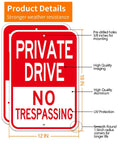 Built Legit Tough Private Driveway Sign 2 Pack 12X18 No Trespassing Warning Board Rust Free Aluminum durable red sign with pre-drilled holes.