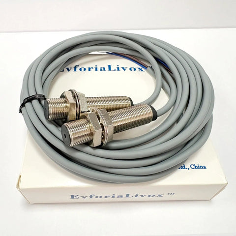 Ultra Compact Photoelectric Switch With Laser Beam, Through-Beam Reflective Optical Sensor, M12, 0-50M Range, NPN NO, 3-Wire DC12-24V, 650nm Laser, Tiny Footprint, 5ms Fast Response, coiled cable